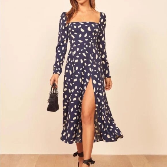 Reformation Sigmund Dress Blue White Long Sleeves Size 6 - Picture 3 of 6